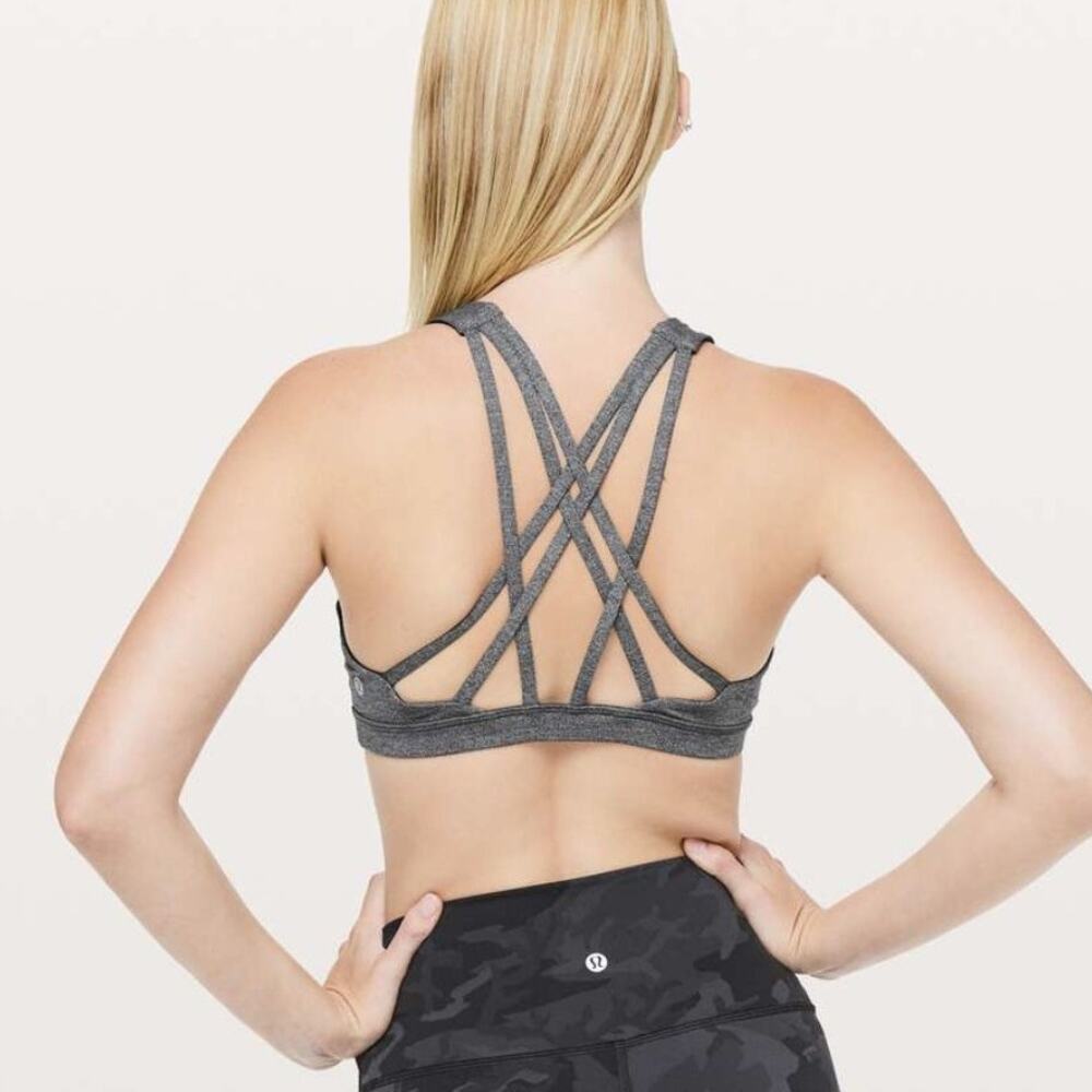 Lululemon size 2 Free To Be Serene High Neck Heathered Black Sports Bra